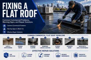 Fixing a flat roof: common commercial roofing problems, warning signs, and repair solutions