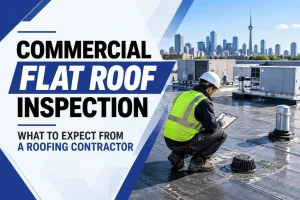Commercial flat roof inspection by roofing contractor